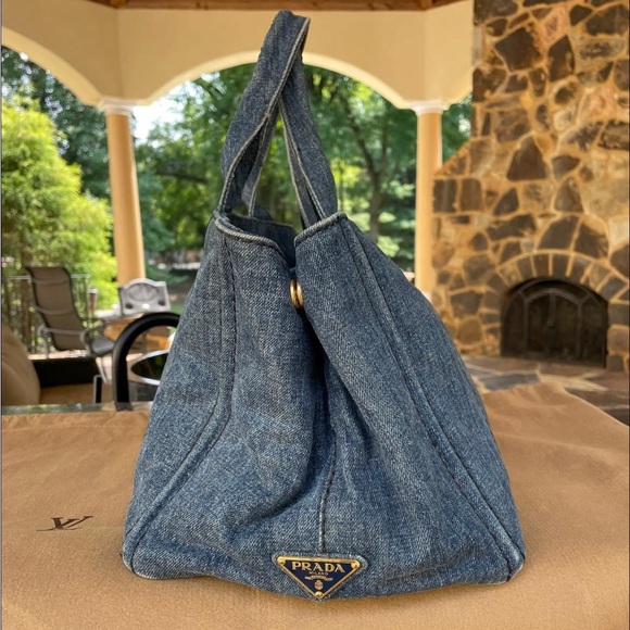 PRADA CANAPA Tote Bag, Large Tote, Handbag, Denim Canvas 100% AUTHENTIC! - Picture 6 of 16